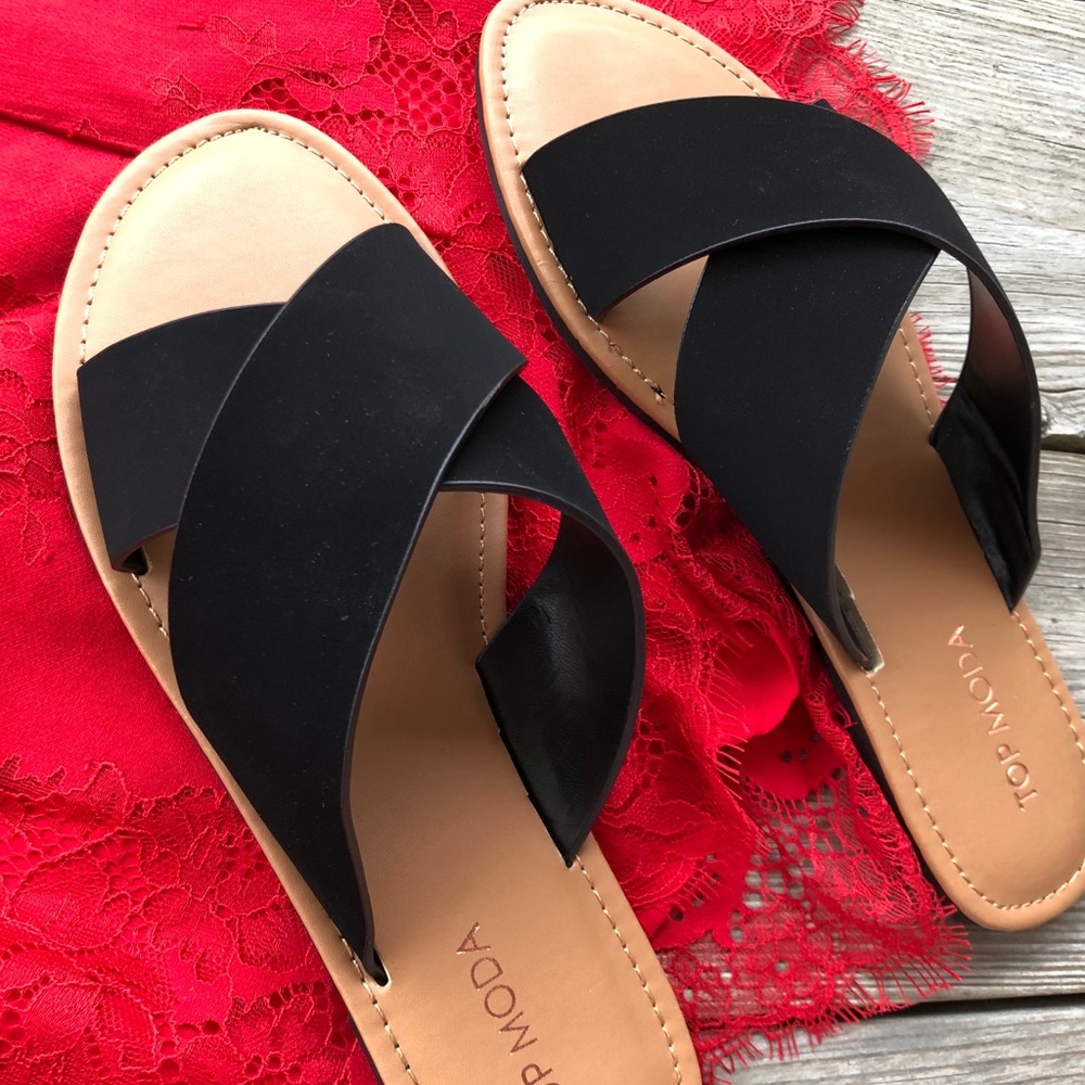 Black slip on sandals